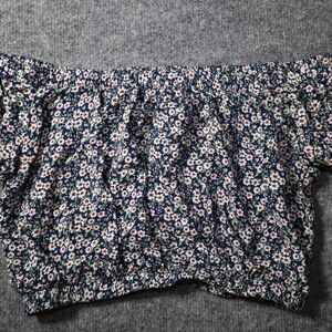 Forever 21 Navy Floral Off-Shoulder Blouse
